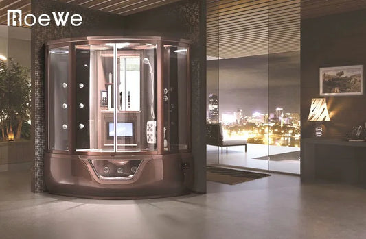 Luxury Shower w TV, Enclosed Hydromassage Whirlpool, Steam Shower Cabin w Tub